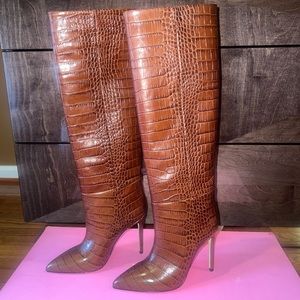 Paris Texas Croc Embossed Leather Boots